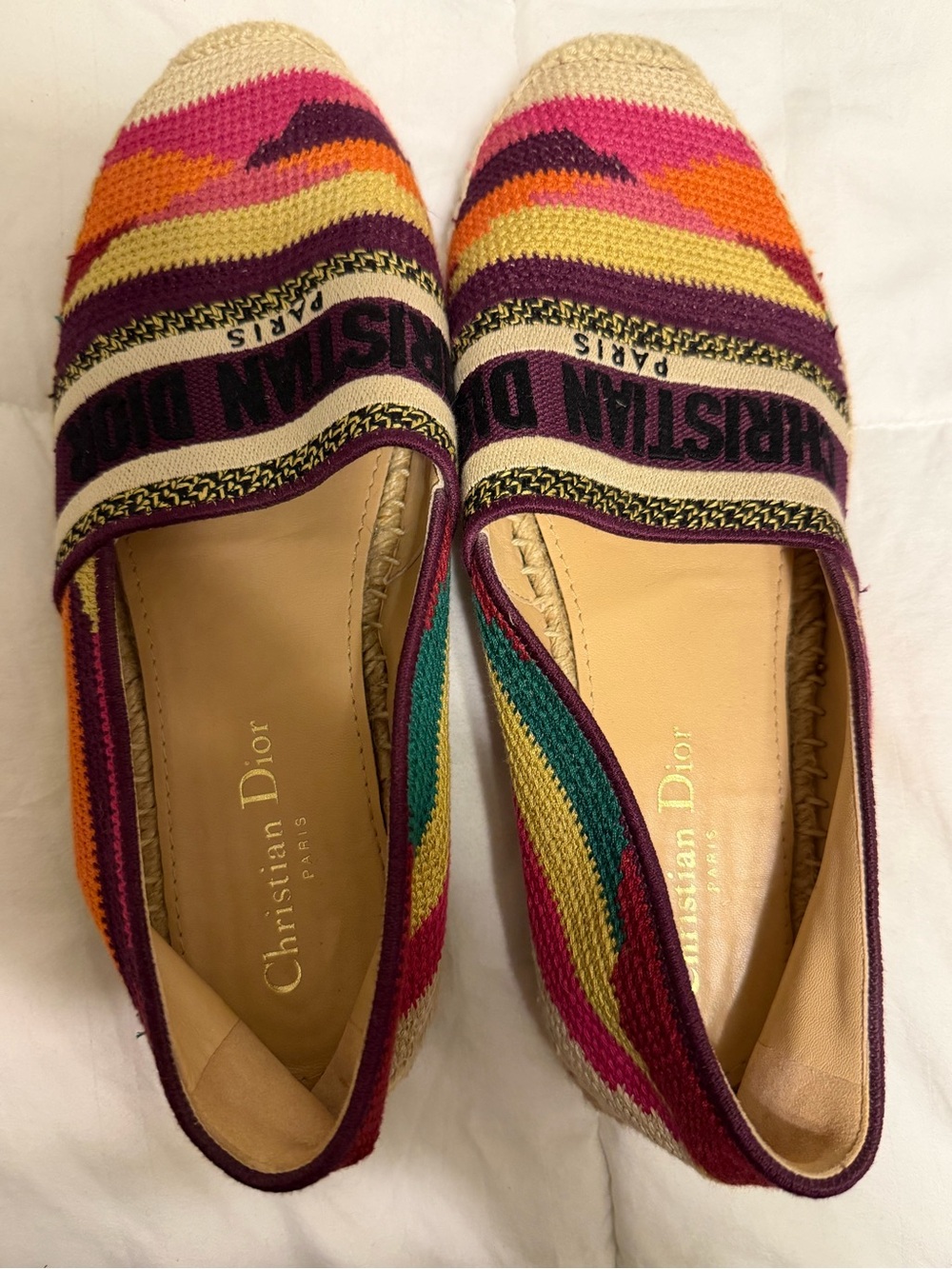 Dior Striped Multicolor Canvas Espadrille Flats